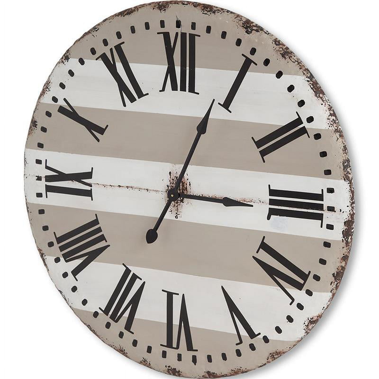 Oversized White and Tan Metal Farmhouse Wall Clock
