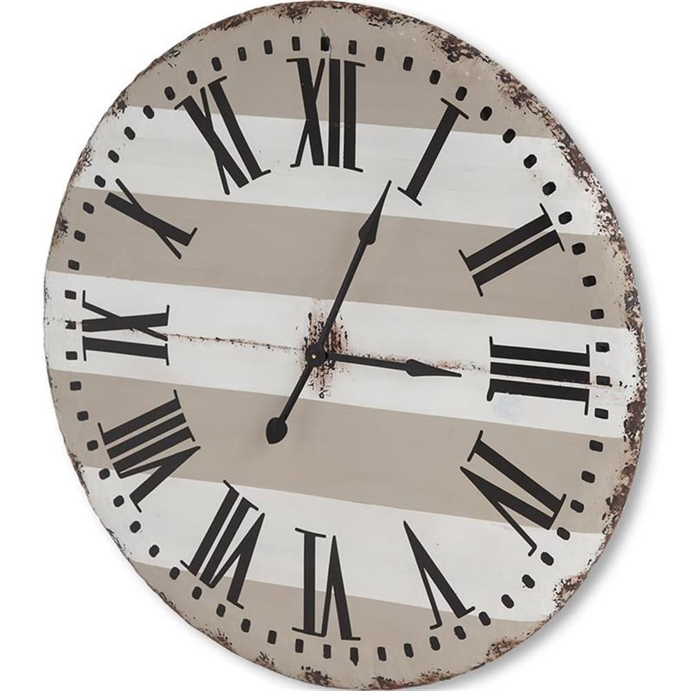 Oversized White and Tan Metal Farmhouse Wall Clock