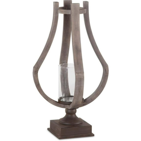 Mercana Brillion Large Brown Rustic Wood/Metal Table Candle Holder