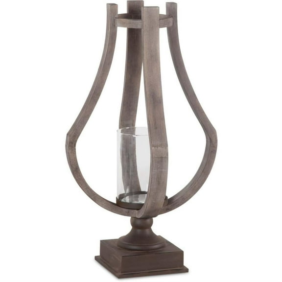 Mercana Brillion Large Brown Rustic Wood/Metal Table Candle Holder