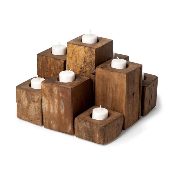 Mercana Cassius Light Brown Nine Wood Block Table C&le Holder