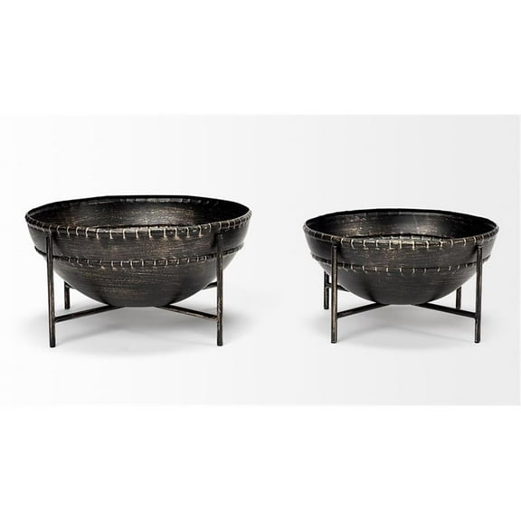 Mercana Cauldron Decorative Set of Two Bronze Metal Bowls