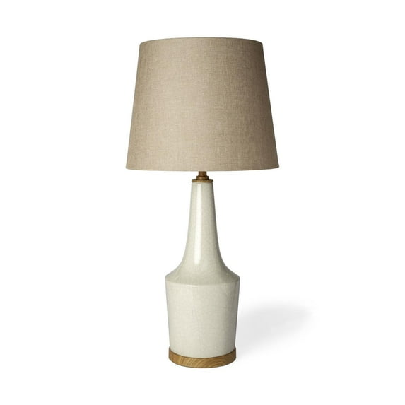 Mercana Rebecca (28.5"H) White Crackled Ceramic Base Wood Accent Table Lamp