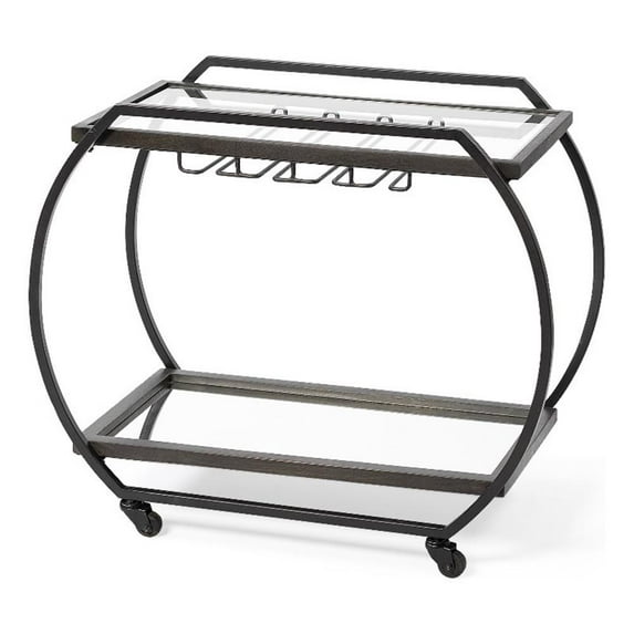 Mercana Chriselle Black Metal And Glass Two Tier Bar Cart