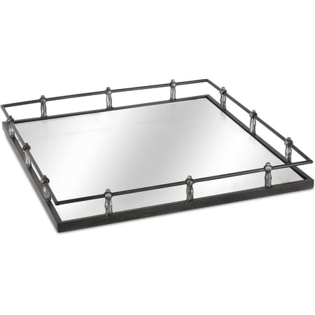 Mercana Christa Black Metal Mirrored Base Square Tray