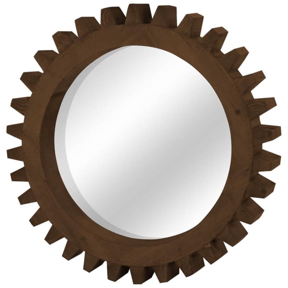 Mercana Cog Mirror 26" Round Brown Wood Frame Mirror