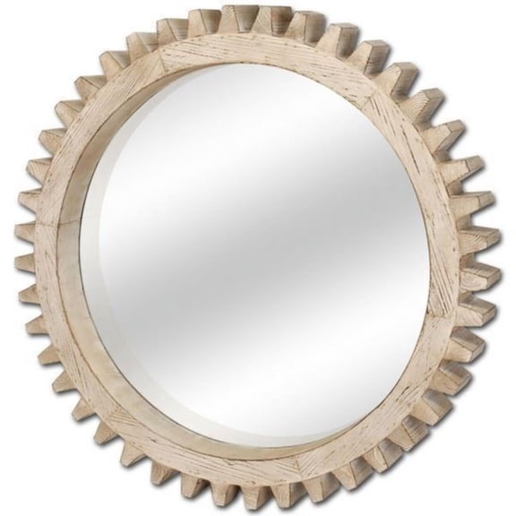 Mercana Cog Mirror 35" Round Brown Wood Frame Mirror
