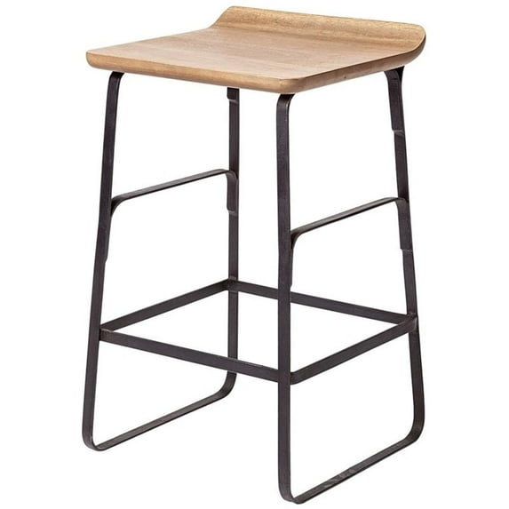 Mercana Conan 25" Seat Height Brown Wood Seat Black Metal Base Stool