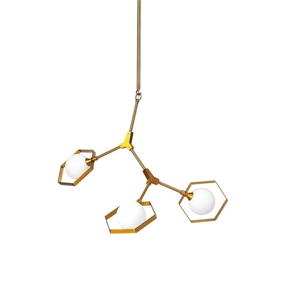 Mercana Desousa II 33.9"Lx8.8"Wx28"H Brass Metal Multi-Arm 3 Light Chandelier