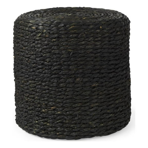 Mercana Dina 17.7L X 17.7W X 17.7H Black Cornhusk And Water Hyacinth Round Pouf