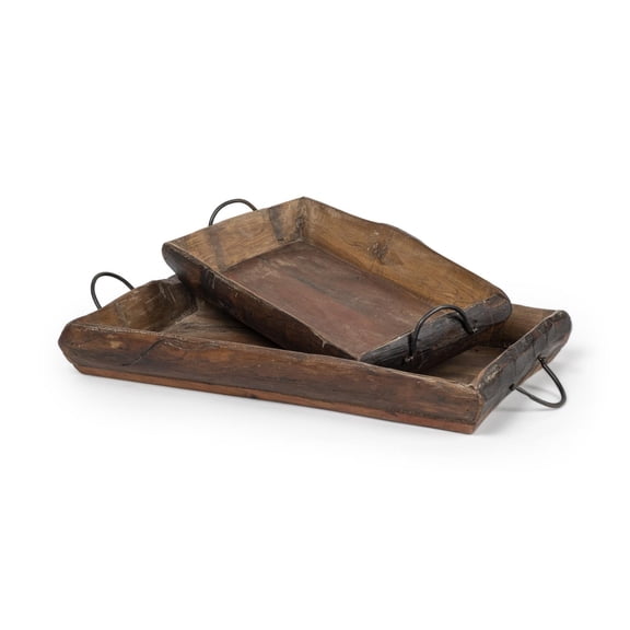 Mercana Durone Set of Two Brown Wooden Live Edge Serving Trays