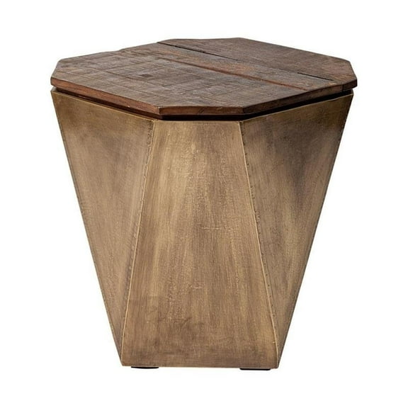 Mercana ESAGONO II HEXAGONAL BRASS AND NATURAL WOOD HINGED-TOP END/SIDE TABLE