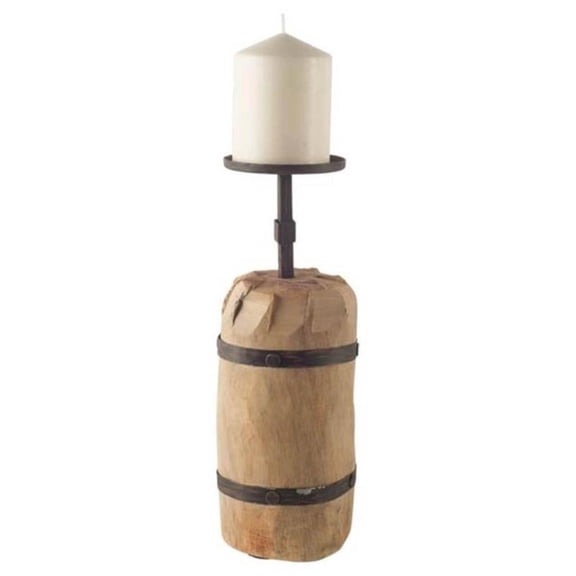 Mercana Edgeland I Short Brown Wood Metal Strap Candle Holder