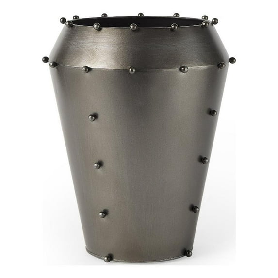 Mercana Elio 12.2H Large Gun Metal Gray Metal W/Studs Vase