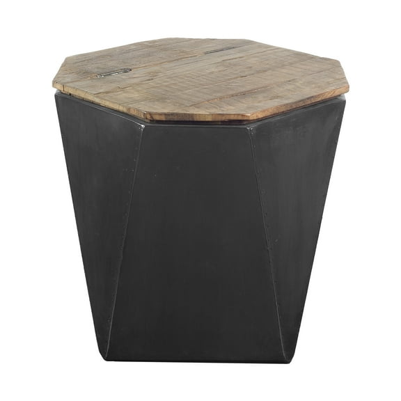 Mercana Esagono II 19.3" x 20.9" Black Metal and Brown Wood End/Side Table