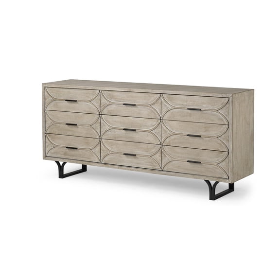 Mercana Giselle II Wood 9 Drawer Sideboard in Black and Brown