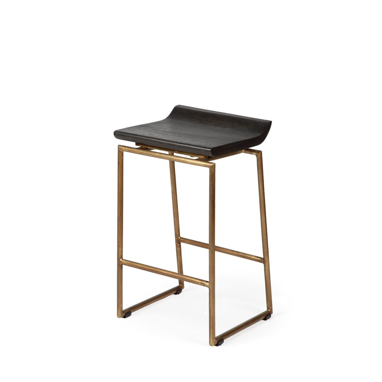 Mercana Givens 24.25" Seat Height Brown Wood Seat Gold Metal Frame Stool