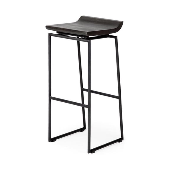 Mercana Givens 30.25" Seat Height Black Wood Seat Black Metal Base Stool