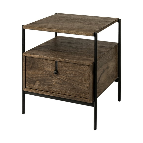 Mercana Glenn I Square Dark Brown Wood And Iron Black Frame Side Table 69015