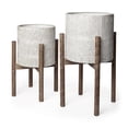 thumbnail image 1 of Mercana Groot Metal Wood Base Plant Stands in Eggshell White (Set of 2), 1 of 7