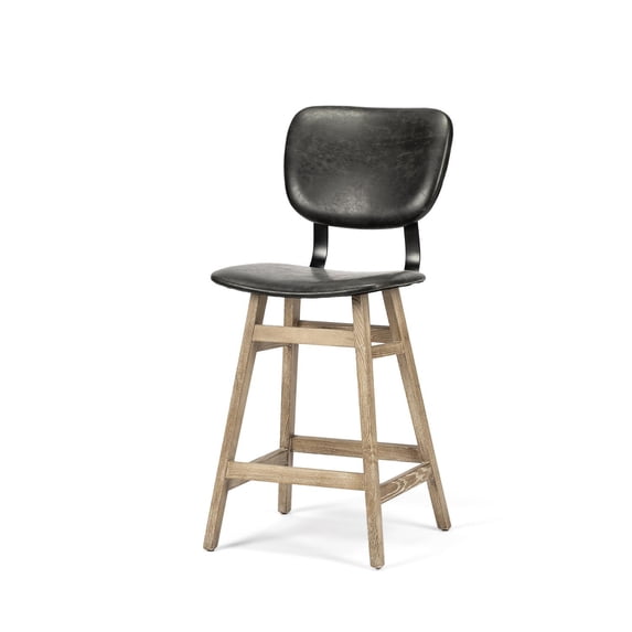 Mercana Haden Black Upholstered Seat Brown Wood Frame Stool 68124