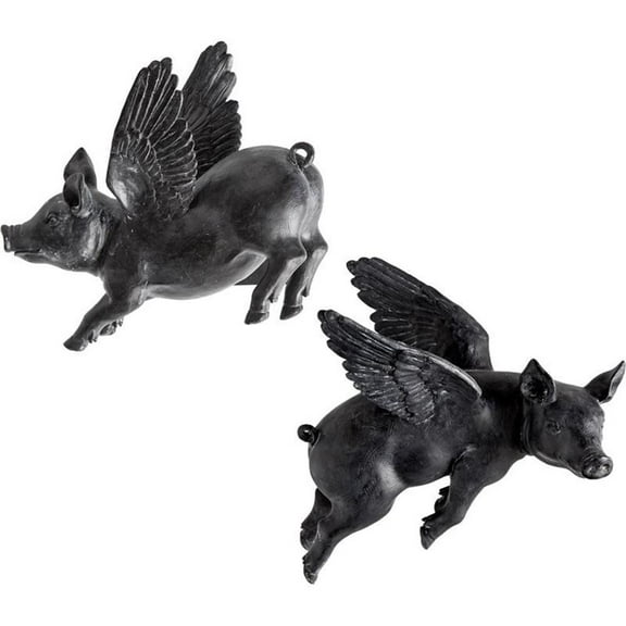 Mercana Hogbadi Set of 2 Black Resin Flying Pigs