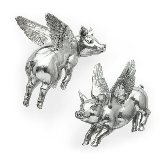 Mercana Hogbadi Set of 2 Silver Resin Flying Pigs