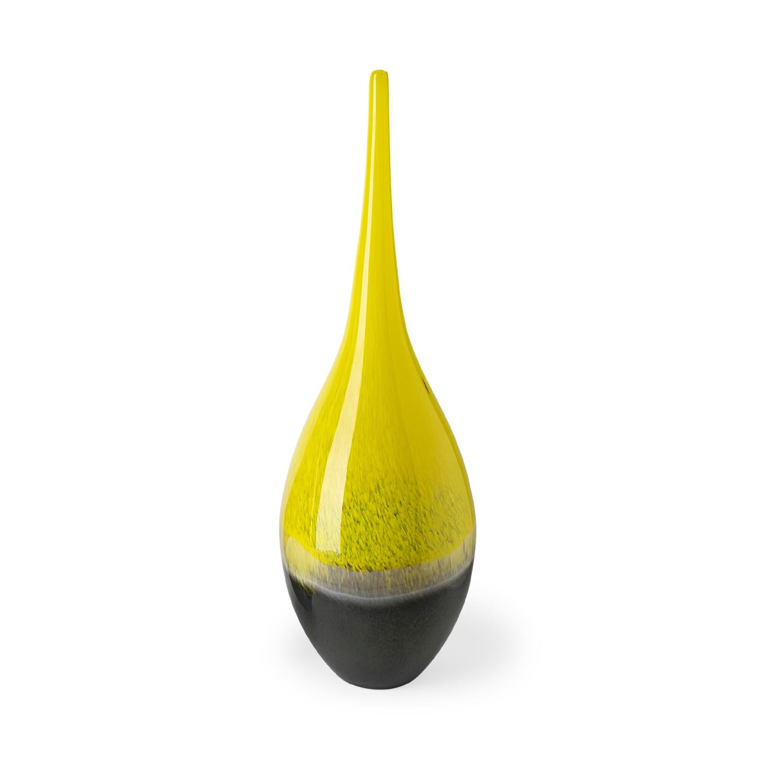 Large Yellow and Gray Ombre Hand-Blown Glass Vase