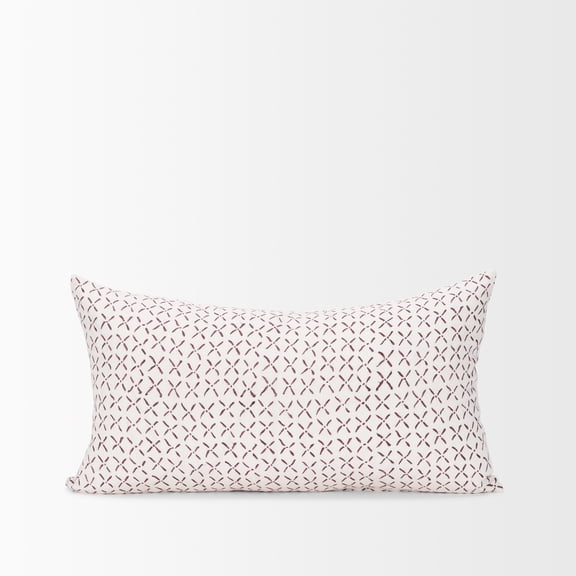 Mercana Jayden Cream W/ Merlot Print Linen Lumbar Decorative Pillow Cover