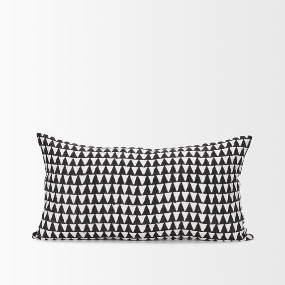 Mercana Jolie Cream W/ Black Print Linen Lumbar Decorative Pillow Cover