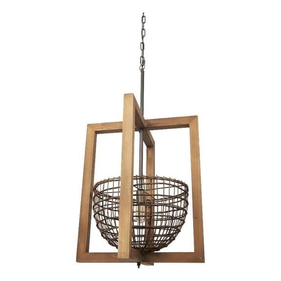 Mercana Kiley Warm Wood Basket Lantern Pendant Light Brown