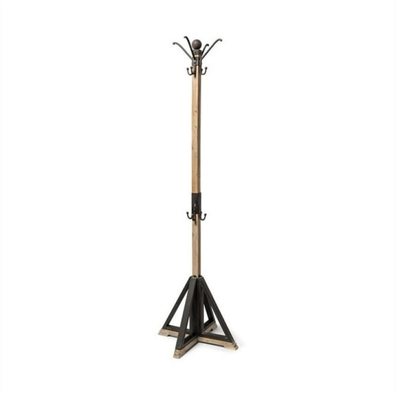 Mercana Lamda 22 x 74.5 Black Metal and Light Brown Wood Coat Rack