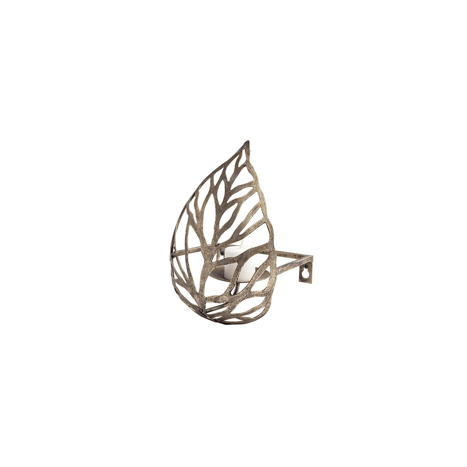 Antiqued Bronze Champagne Leaf Wall Candle Holder