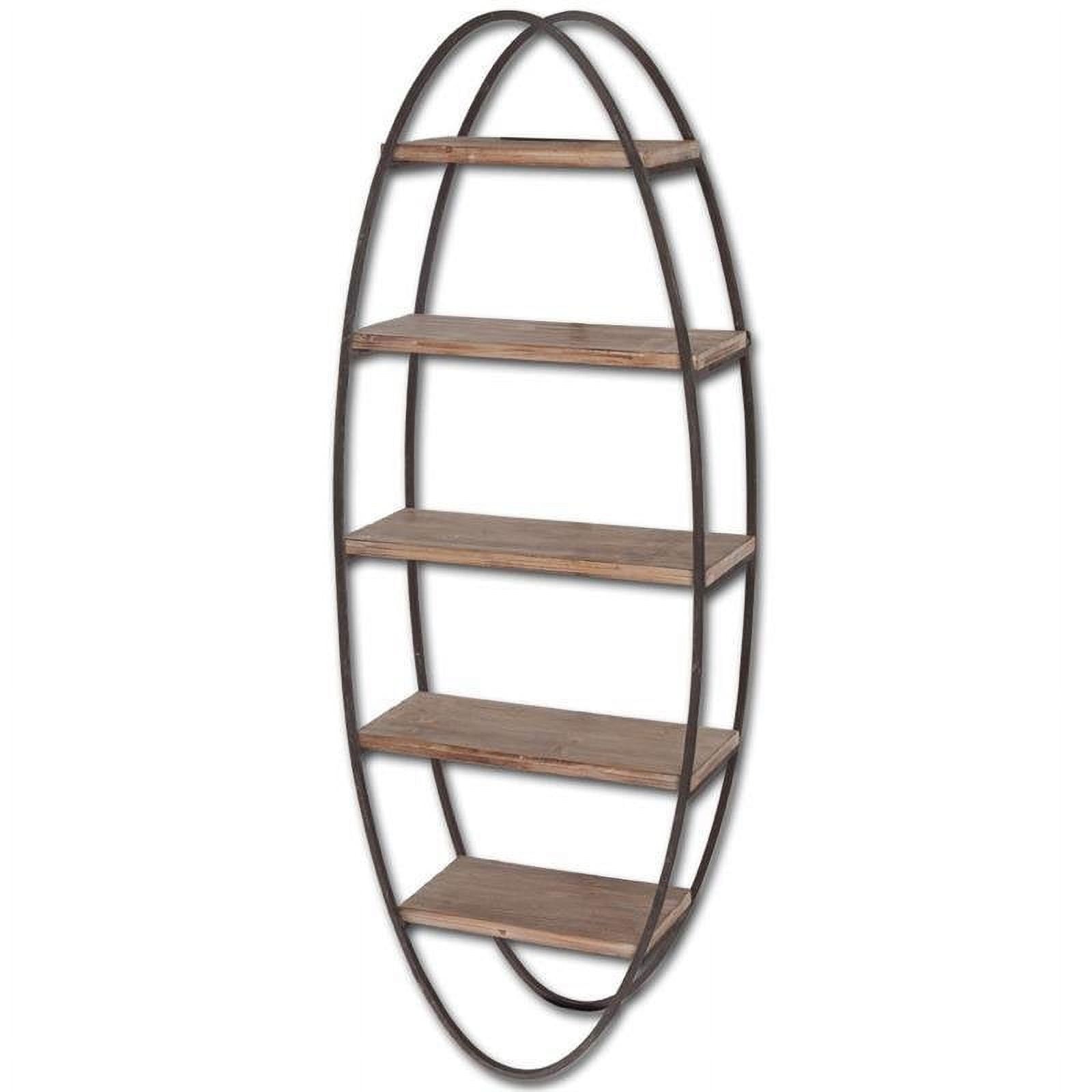 Oval Black Metal Frame Wall Shelf with Wooden Tiers