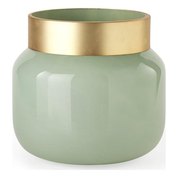 Mercana Minty 9.9L X 9.9W X 9.6H Green Glass Vase W/Matte Gold Metal Neck Cuff