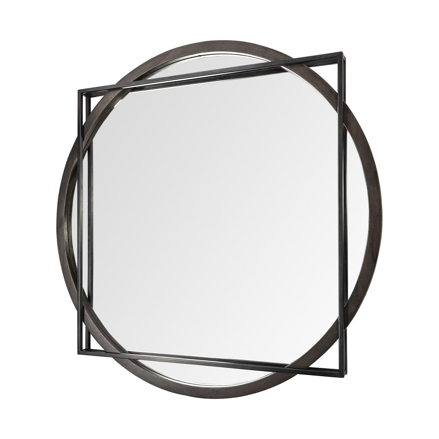 Norbert 46" Square Black Wood and Metal Wall Mirror