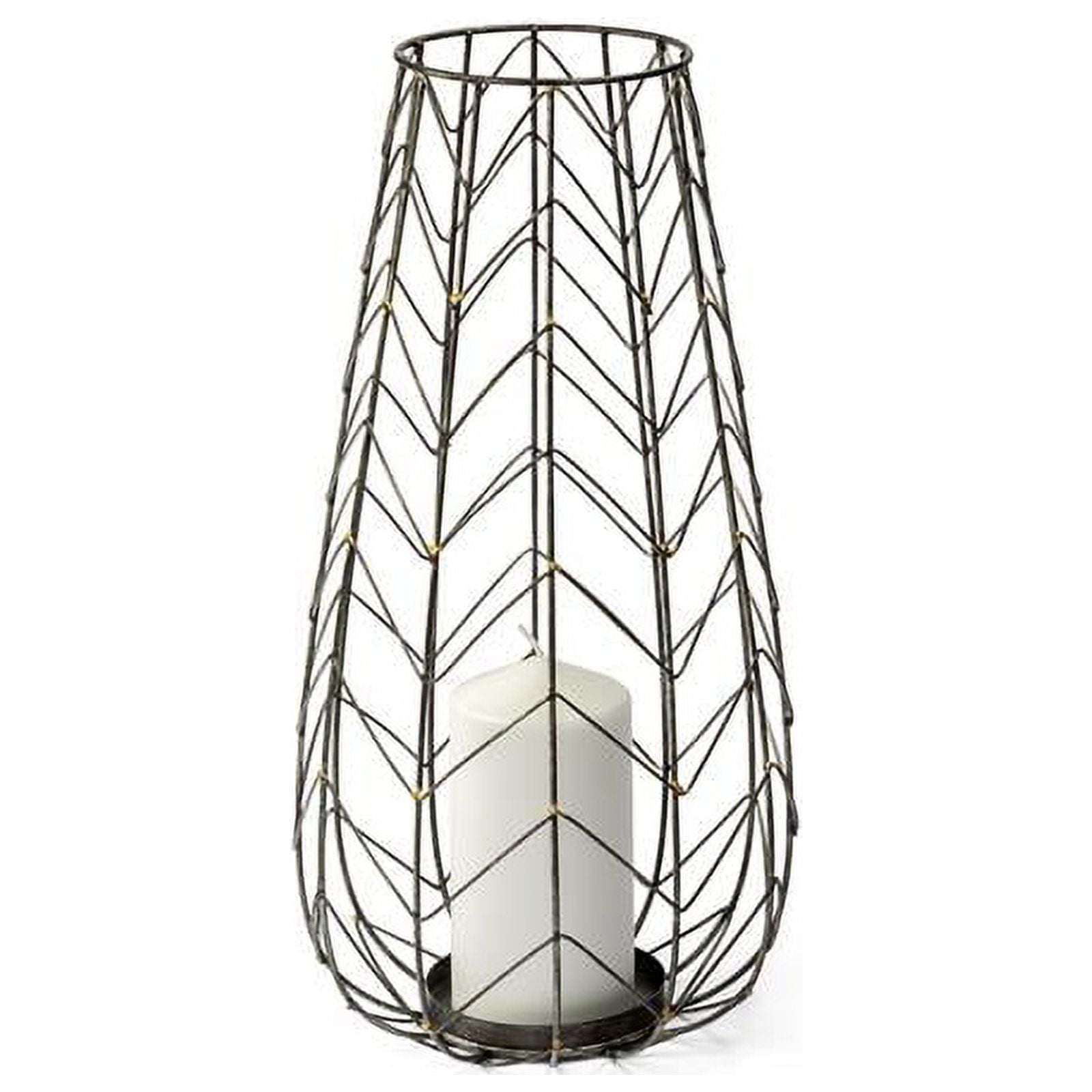 Antiqued Gold Chevron Mesh Metal Table Candle Holder