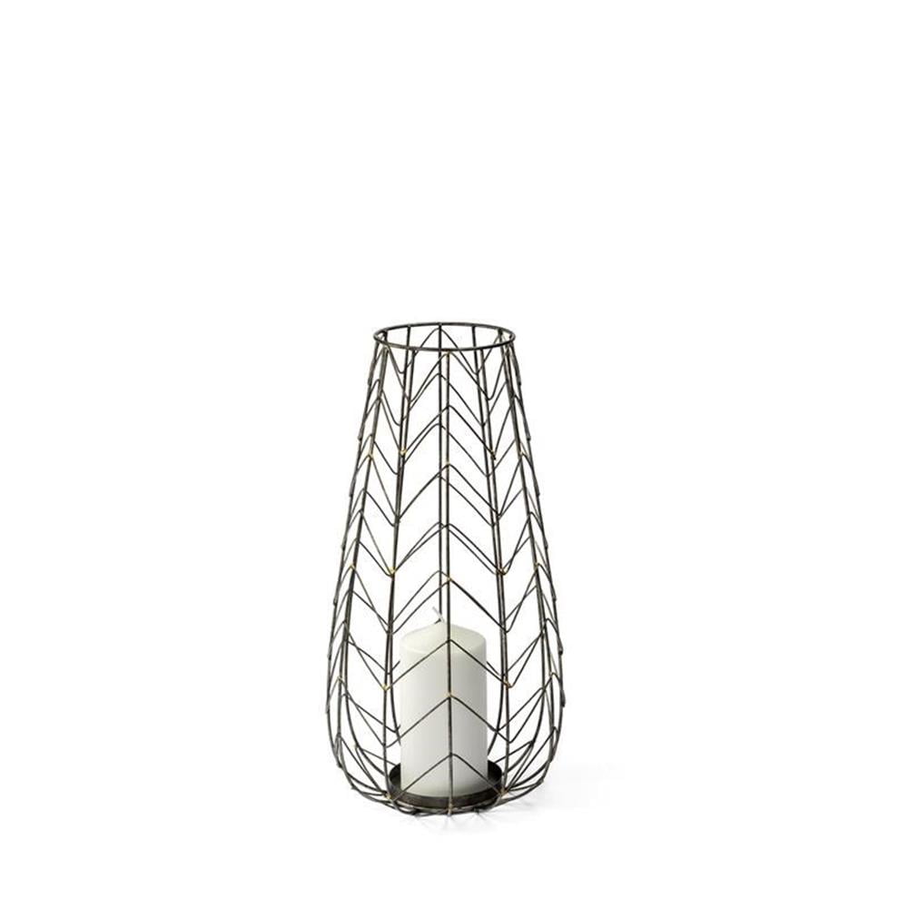 Antiqued Gold Chevron Mesh Metal Table Candle Holder