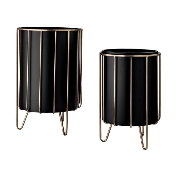 Mercana Pianta Metal Industrial Styled Planters in Black (Set of 2)