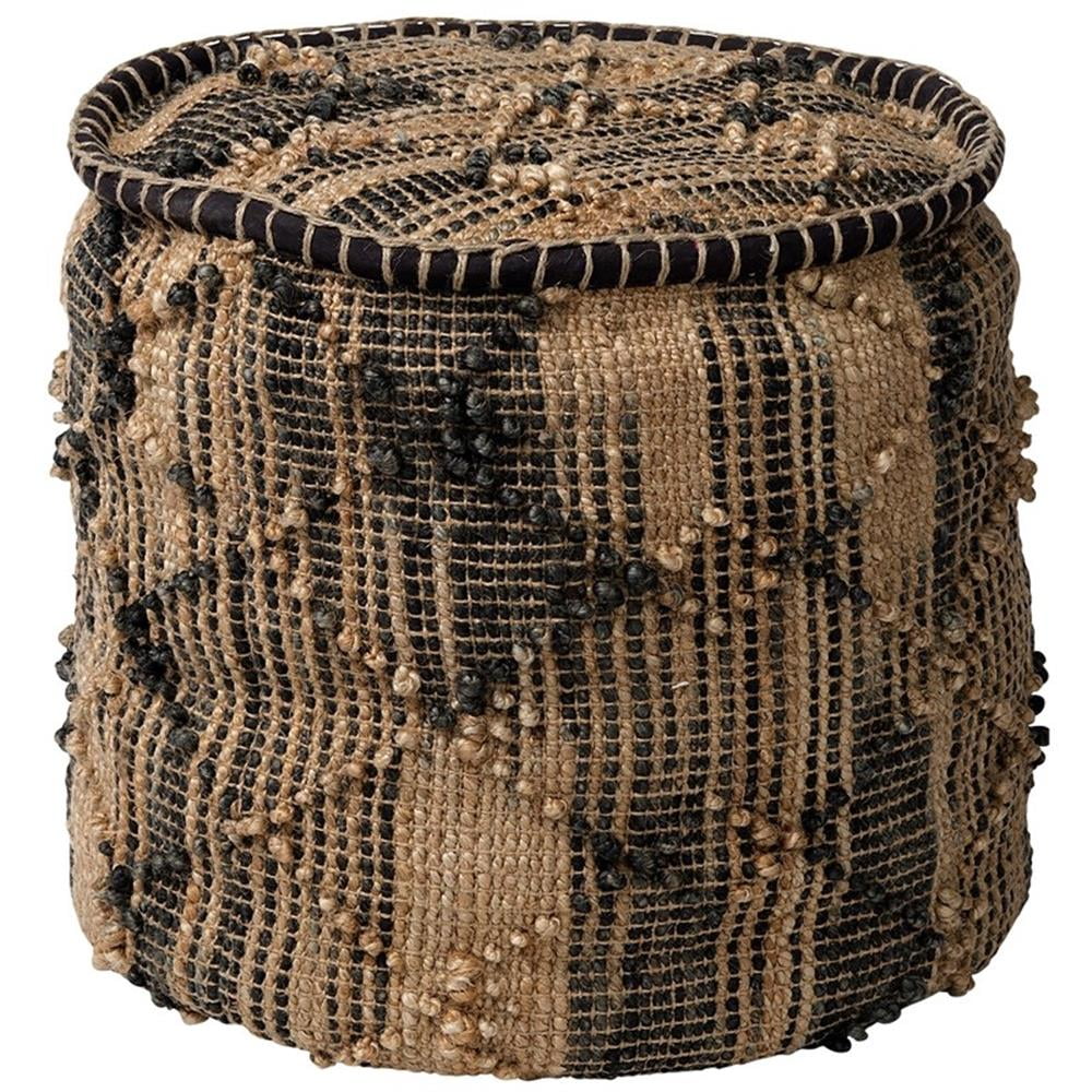 Tan Jute Cylindrical Pouf With Popcorn Stich Tan Jute Cylindrical Pouf With Popcorn Stich