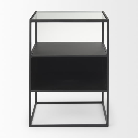 Mercana Samson Side Table Matte Black Metal And Glass in Clear