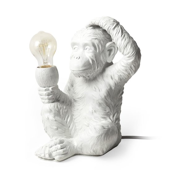 Mercana Simia (12"H) White Resin Playful Monkey Table Lamp