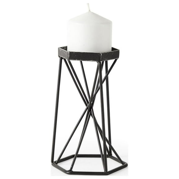 Mercana Sixx I Small Antiqued Silver Metal Hexagonal Table Candle Holder
