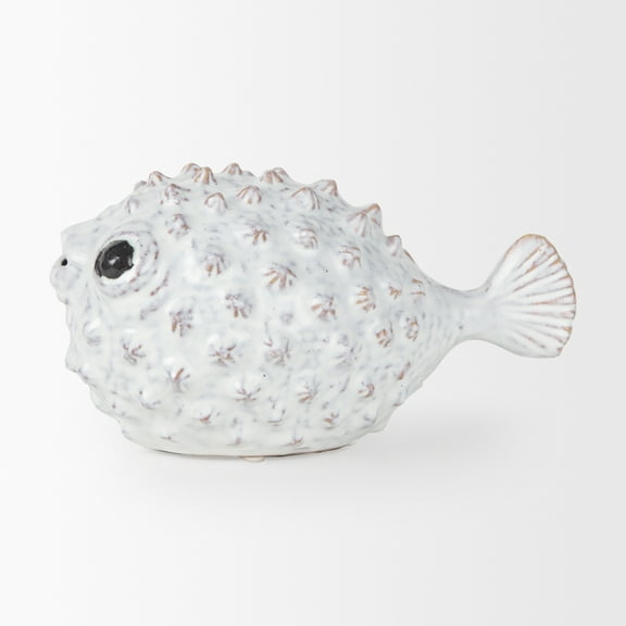 Mercana Spike II 10.2"L White Ceramic Decorative Puffer Fish