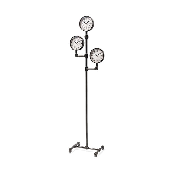 Mercana Trifect Black Iron Pipe Three Face Floor Clock