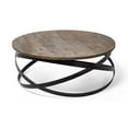 thumbnail image 1 of Mercana Triumph 40" Round Brown Solid Wood Top Black Metal Base Coffee Table, 1 of 7