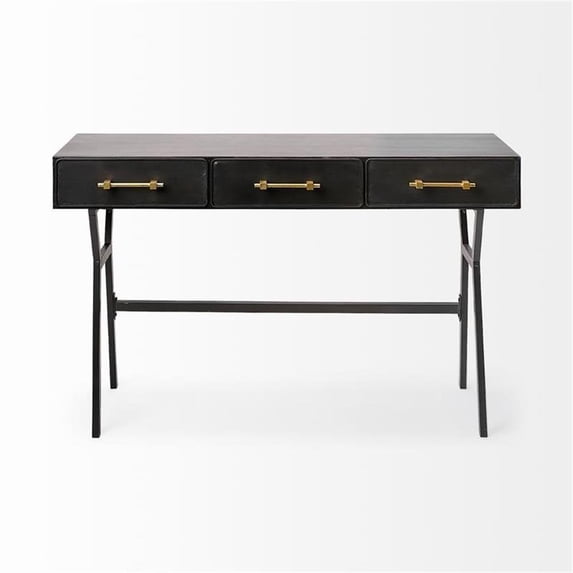Mercana Vince 3 Drawer Metal Writing Desk in Matte Black