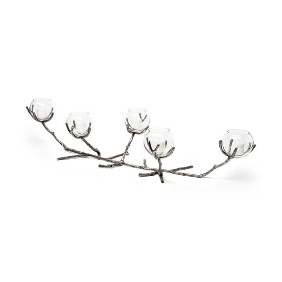 Mercana Vine I Distressed Silver Metal Creeper Five Candle Table Candle Holder