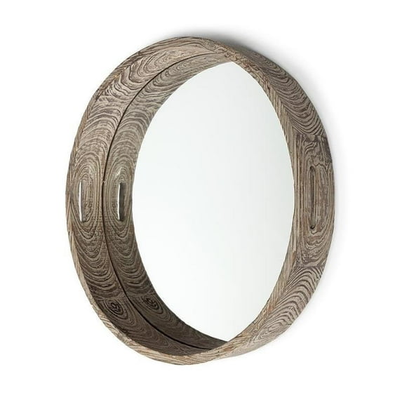 Mercana Whittier Large Fir Brown Wood and Mirrored Base Tray