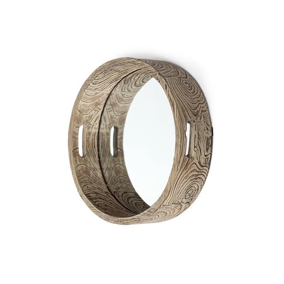 Mercana Whittier Small Brown Wood Mirrored Base Tray